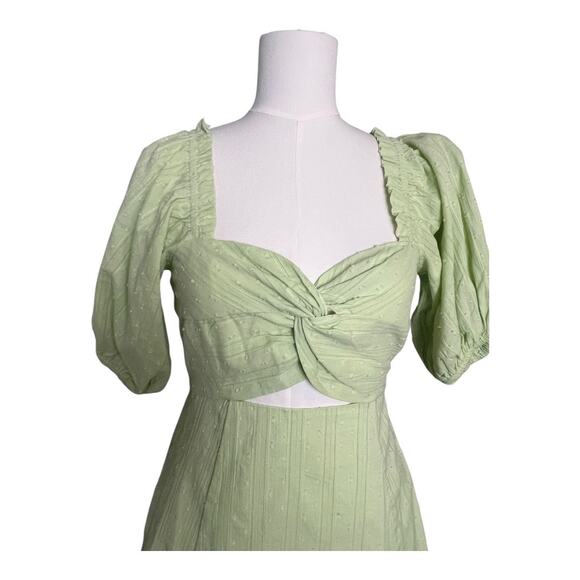 Asos Green Cotton Dress Mini Skater Fit & Flare Xs 0 cutout cottagecore coquette - Picture 2 of 9